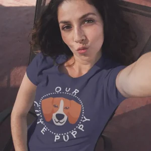 beagle-t-shirt-mockup-of-a-lovely-girl-with-long-curly-hair-taking-a-selfie