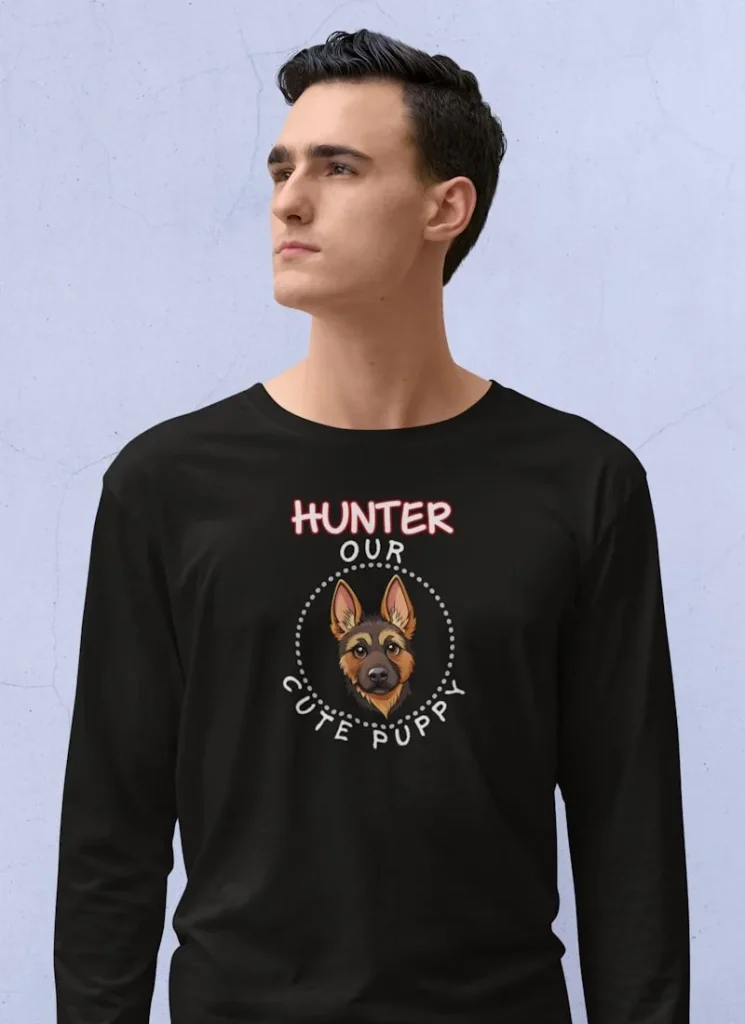 German Shepherd long sleeve tee mockup of a young man standing in a plain pose