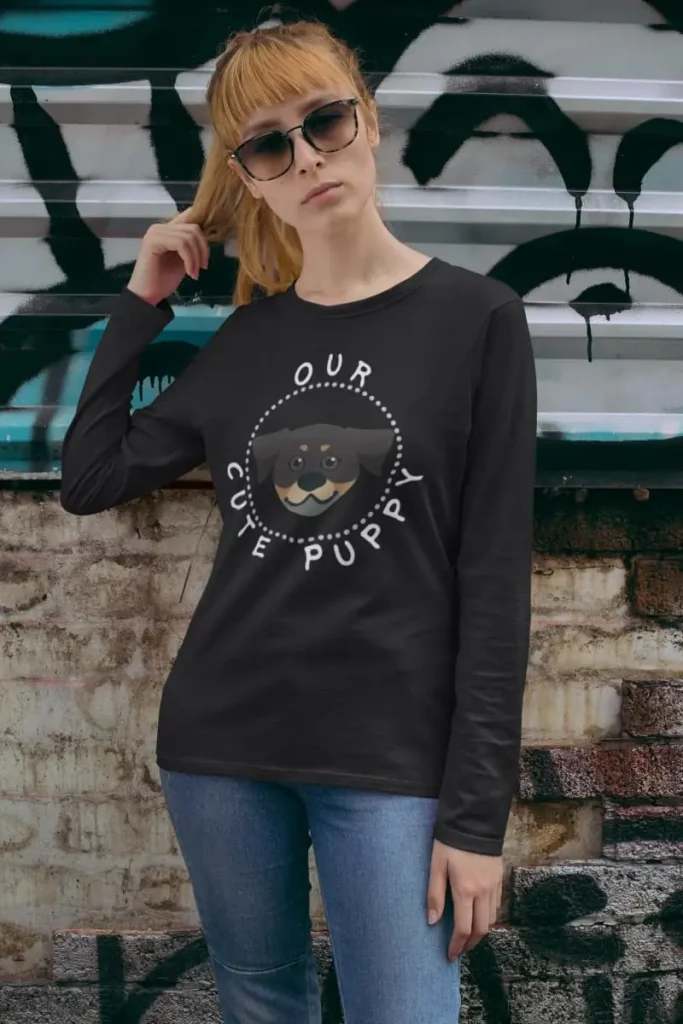 Rottweiler Long Sleeve Shirt mockup of a woman touching her hair