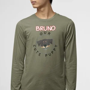 Mockup of a young man wearing a custom rottweiler long sleeve shirt