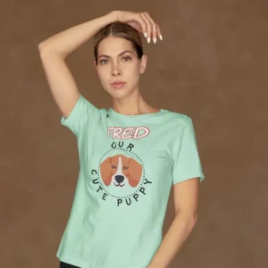 Beagle t-shirt mockup featuring a woman posing with activewear clothes
