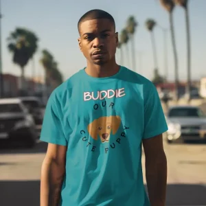 Retriever custom t-shirt mockup of a man posing in a urban setting