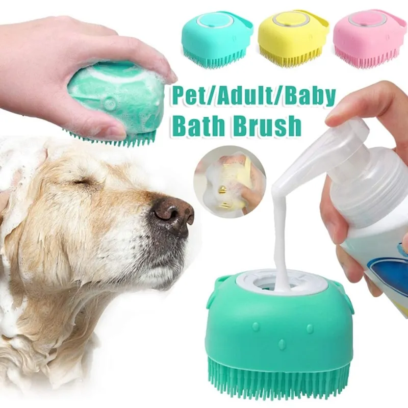 Dog Bath Massage Glove Brush – Soft Silicone Grooming Tool for Easy Bath Time 3 You can pour your dog shampoo inside