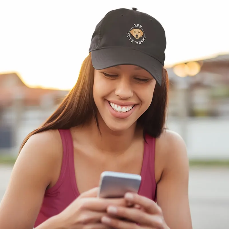 Labrador Dad Hat - Classic Dad Cap 3 Labrador dad hat black mockup of a woman on her phone
