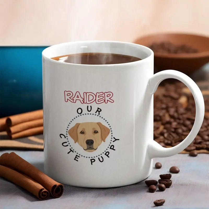 Labrador Mug, Customizable 1 Mockup of an 11 oz Labrador mug surrounded by coffee beans