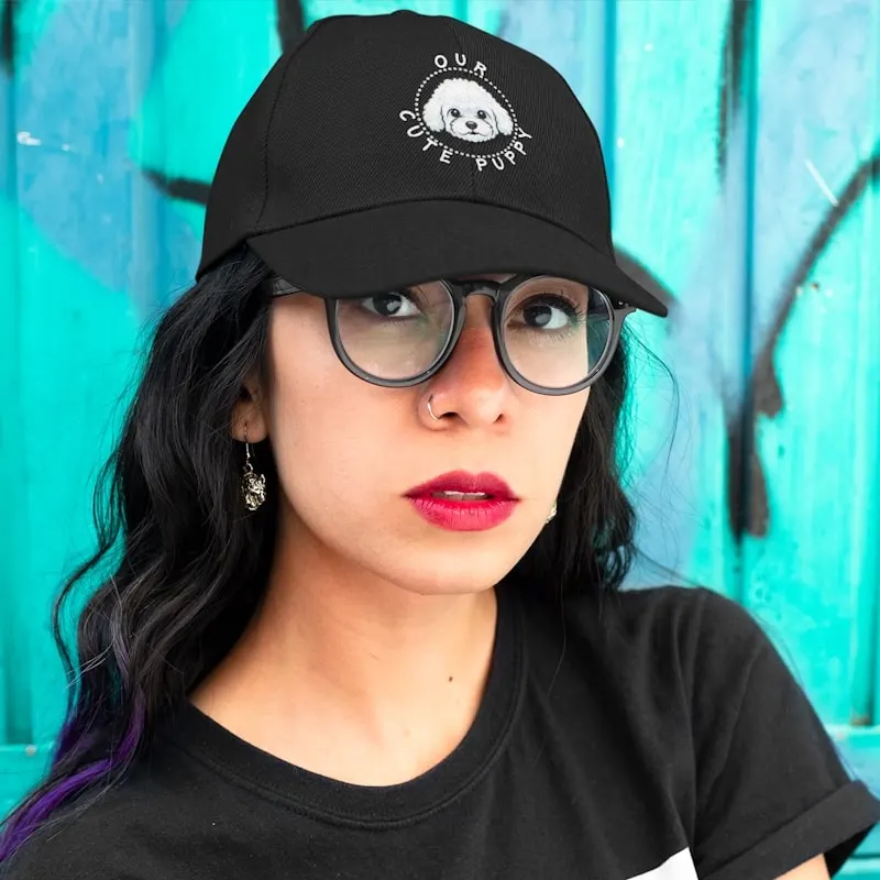 Bichon Dad Hat - Classic Dad Cap 3 Bichon dad hat mockup of an edgy woman at an urban scenario