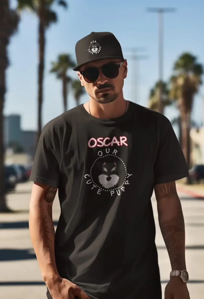 Schnauzer Dad Hat - Classic Dad Cap 4 A man wearing a customized Schnauzer t-shirt and a Schnauzer dad hat