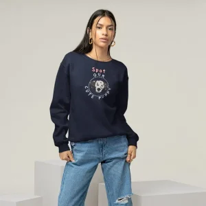 Dalmatian unisex crewneck sweatshirt mockup of a woman wearing ripped jeans