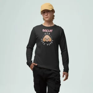 Poodle long-sleeve shirt mockup featuring a man posing in a studio