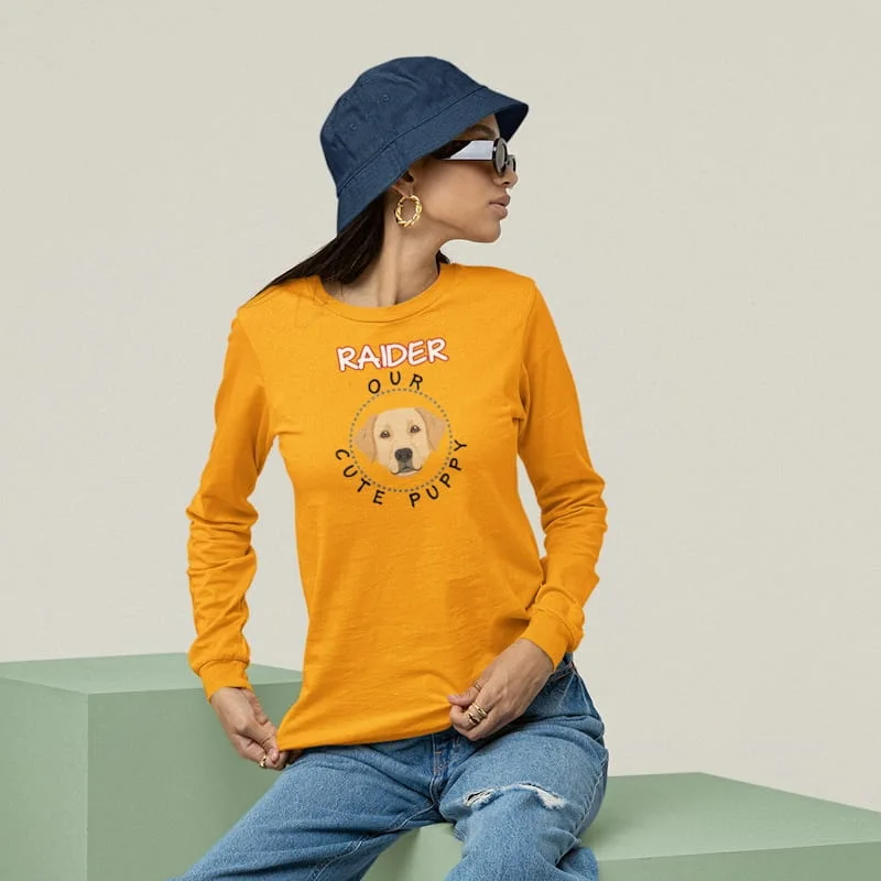 Genuine Labrador Long-Sleeve Shirt, Unisex 1 Labrador long-sleeve shirt mockup featuring a woman with a 90s outfit