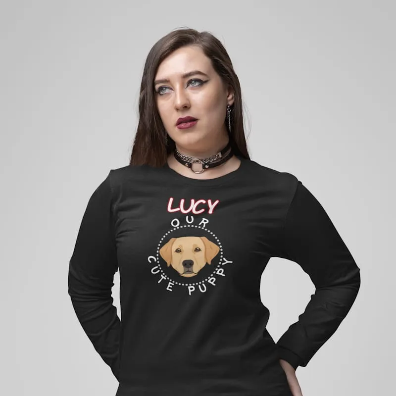 Genuine Labrador Long-Sleeve Shirt, Unisex 3 Labrador long-sleeve shirt mockup of a woman in a rock-n-roll look