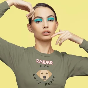 Labrador long-sleeve shirt mockup of a young woman with euphoria inspired makeup