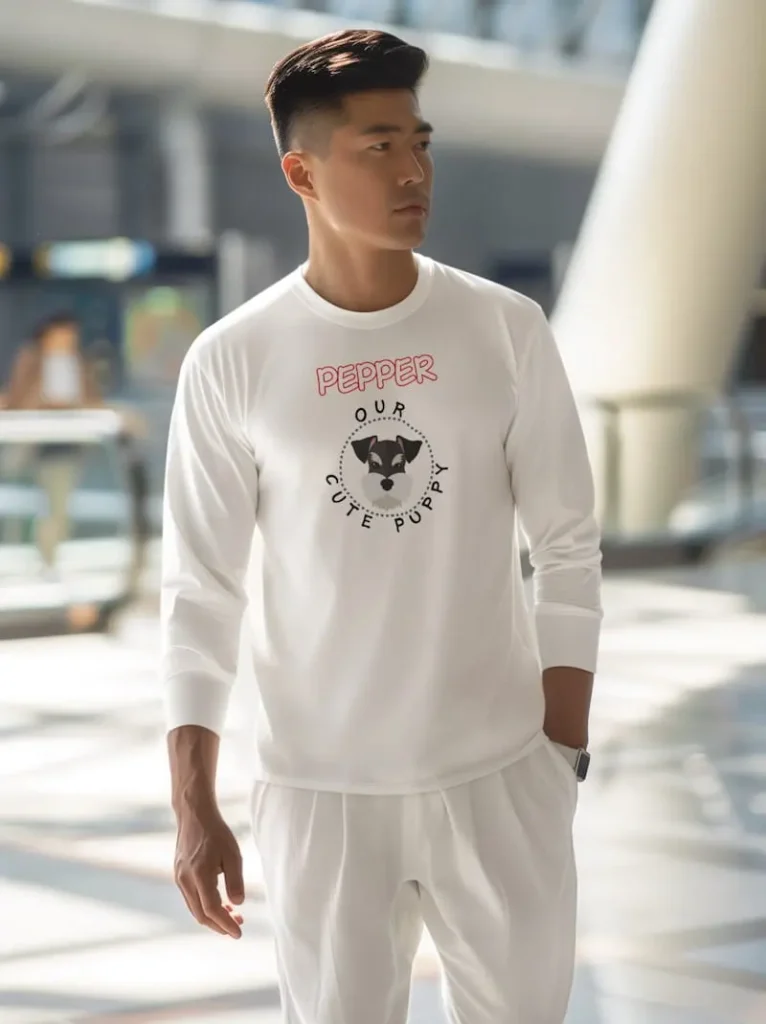 Exclusive Schnauzer Long-Sleeve Shirt – Custom Dog Name Gift 6 Schnauzer long-sleeve shirt mockup of a man in an old money-inspired look